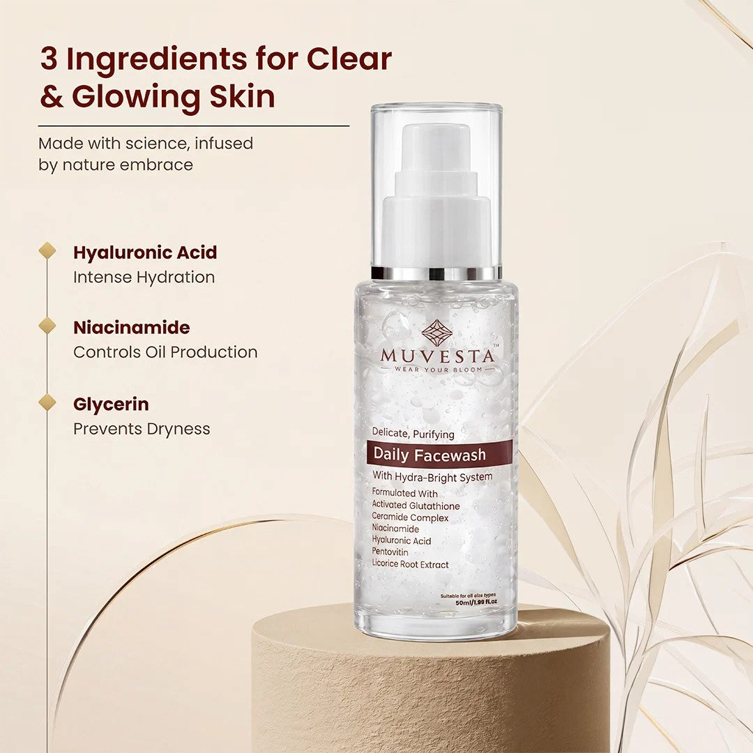 Delicate, Purifying Daily Facewash with Hydra Bright System, Ceramide. Glutathione & Niacinamide